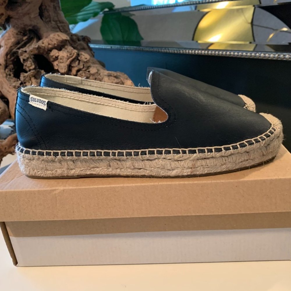 NIB Soludos Black Leather Slipper Espadrille Sz9